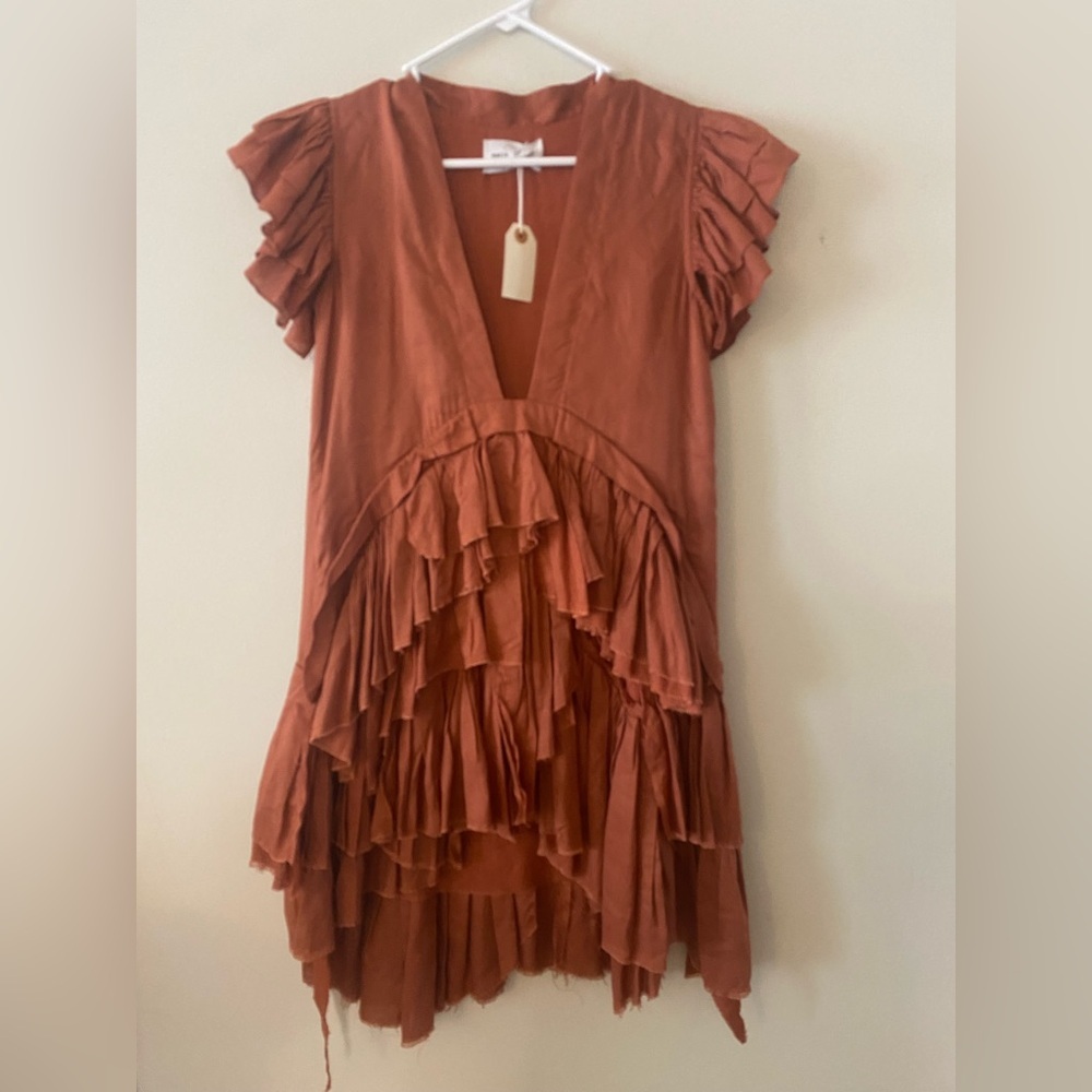 MWT Maria Stanley Elegant Ruffled Orange Dress size 0 - Picture 2 of 16